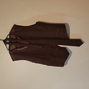Men's extra large chocolate, brown, formal handmade vest and tie